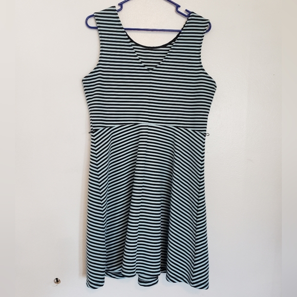 George Aqua Black Stripe Fit & Flare Dress 12/14 - Picture 1 of 6